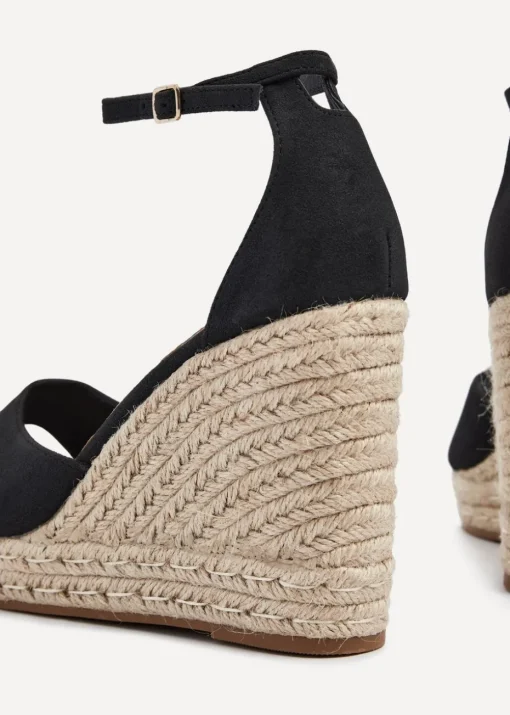 Linzi Gracio Black Faux Suede Rope Platform Wedge