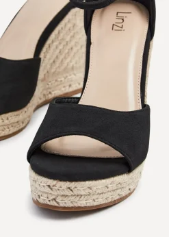 Linzi Gracio Black Faux Suede Rope Platform Wedge