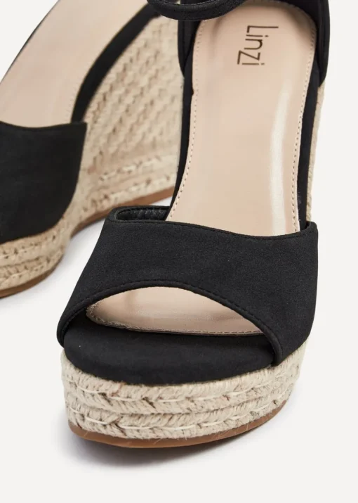 Linzi Gracio Black Faux Suede Rope Platform Wedge