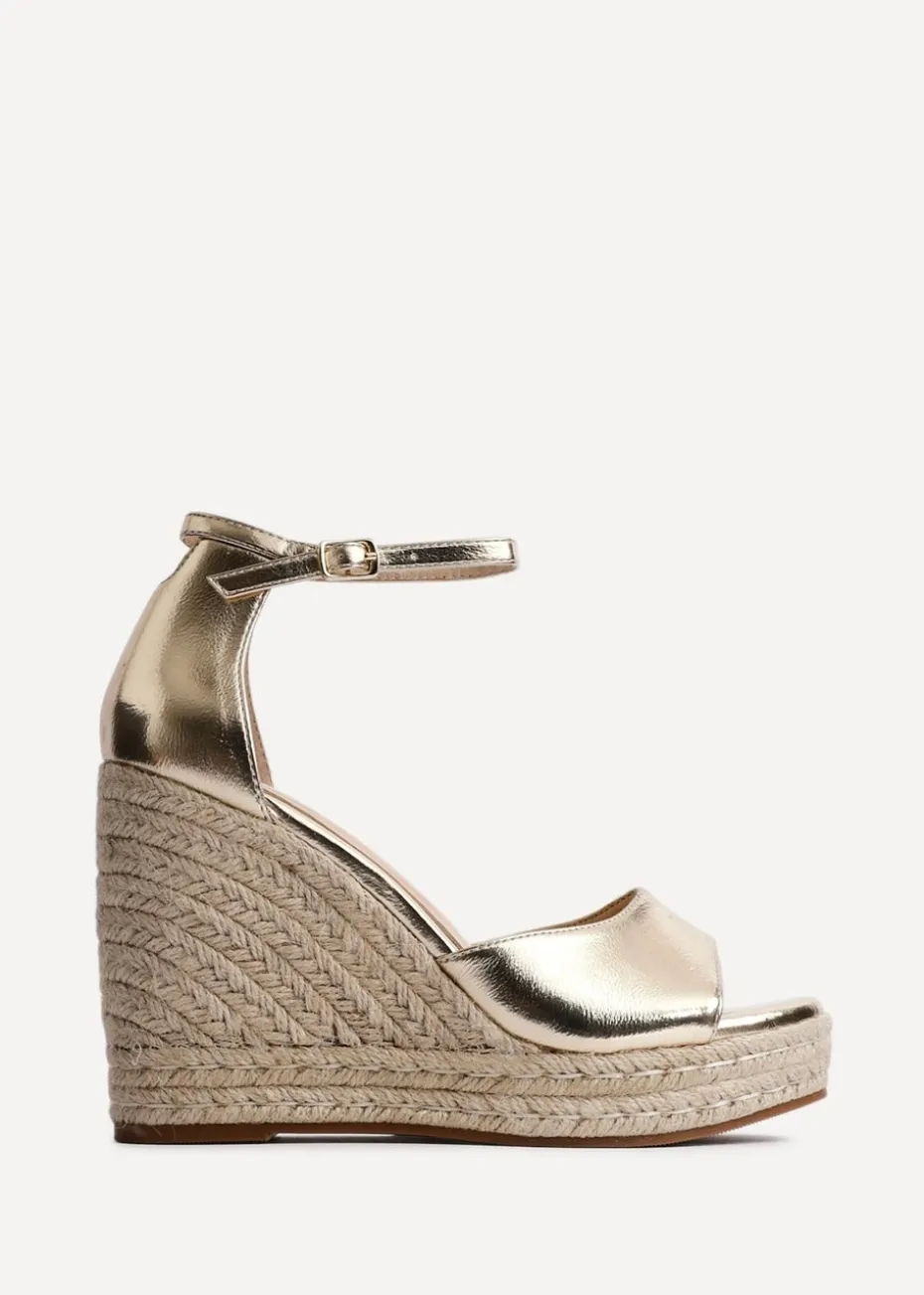 Linzi Gracio Gold Faux Leather Rope Platform Wedge