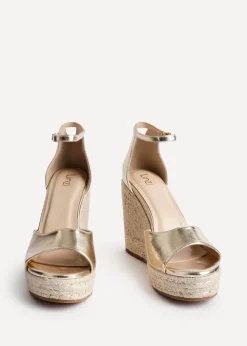 Linzi Gracio Gold Faux Leather Rope Platform Wedge