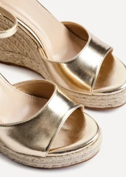 Linzi Gracio Gold Faux Leather Rope Platform Wedge