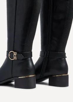 Linzi Gwen Black Faux Leather Knee High Boot
