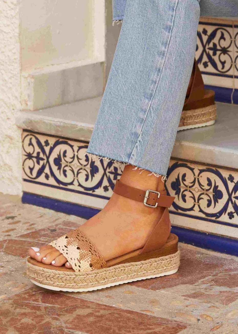 Linzi Harbour Tan Faux Nubuck Flatform Sandal