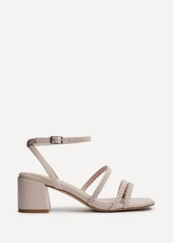 Linzi Hariette Sand Faux Leather Plaited Block Heeled Sandals