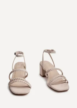 Linzi Hariette Sand Faux Leather Plaited Block Heeled Sandals