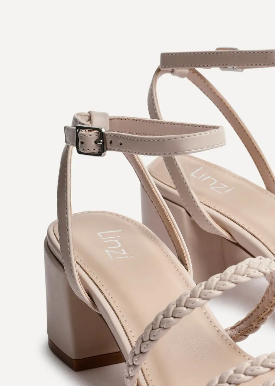 Linzi Hariette Sand Faux Leather Plaited Block Heeled Sandals