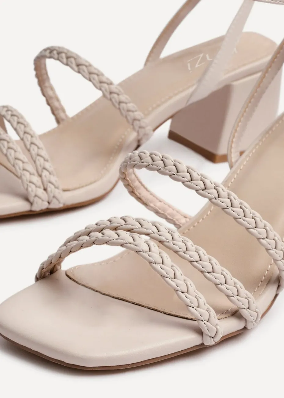 Linzi Hariette Sand Faux Leather Plaited Block Heeled Sandals