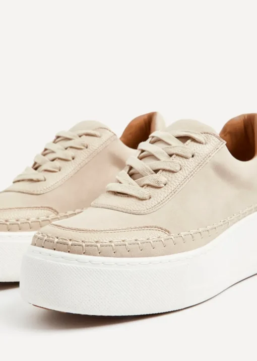 Linzi Harlem Sand Faux Suede And Leather Mix Platform Trainer