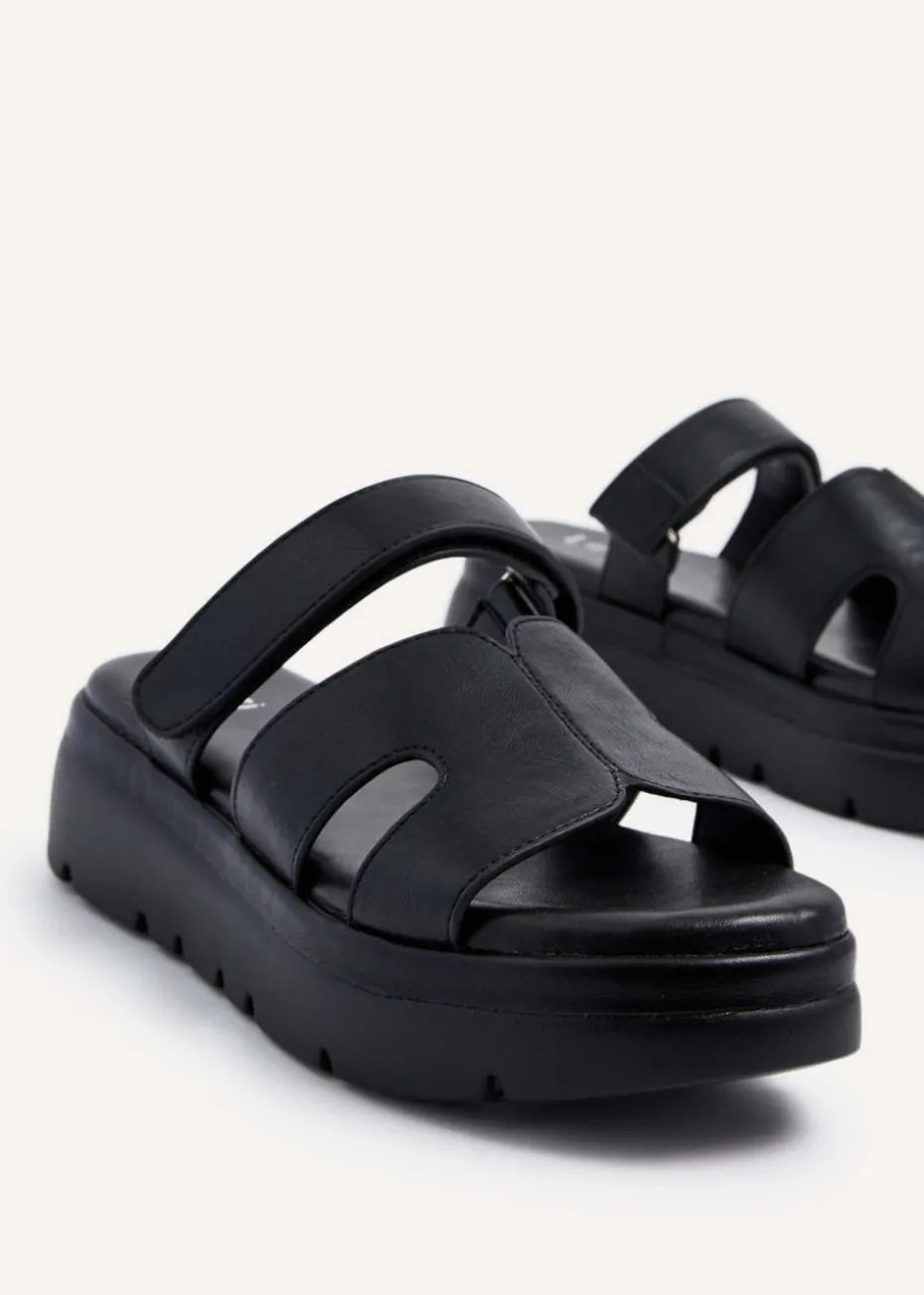 Linzi Harper Black Faux Leather Chunky Link Strap Sandal