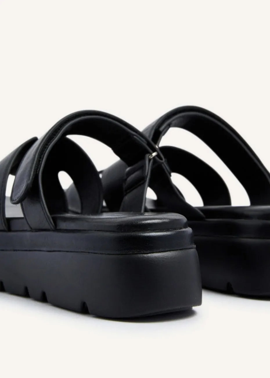 Linzi Harper Black Faux Leather Chunky Link Strap Sandal