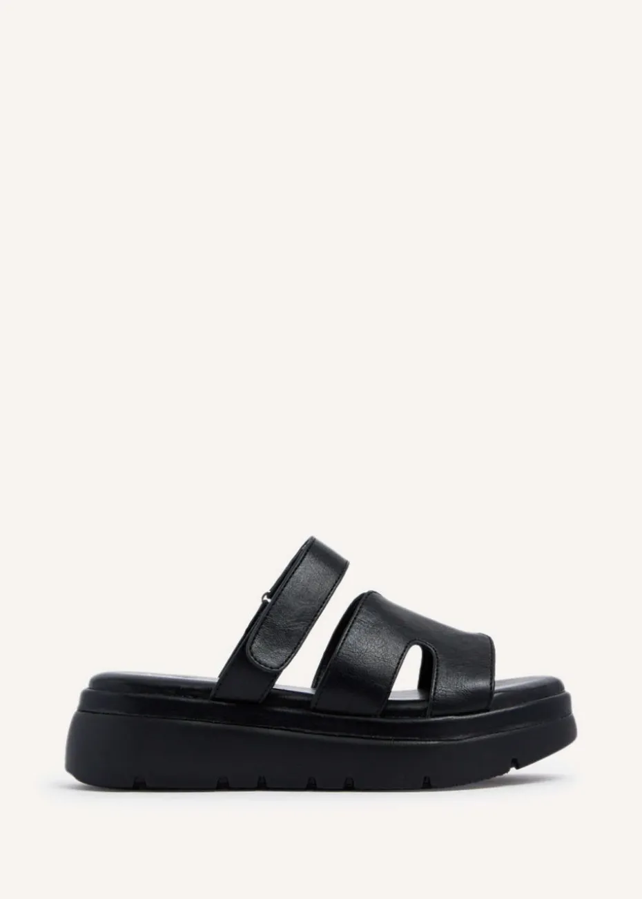Linzi Harper Black Faux Leather Chunky Link Strap Sandal