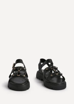 Linzi Hattie Black Faux Leather Studded Gladiator Chunky Sandals