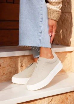 Linzi Henley Taupe Textured Slip On Platform Trainers