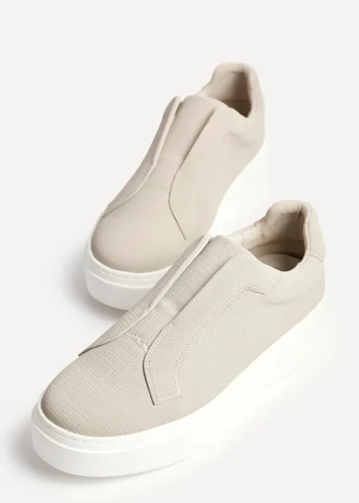Linzi Henley Taupe Textured Slip On Platform Trainers