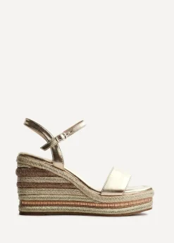 Linzi Icon Gold Faux Leather Embellished Wedge