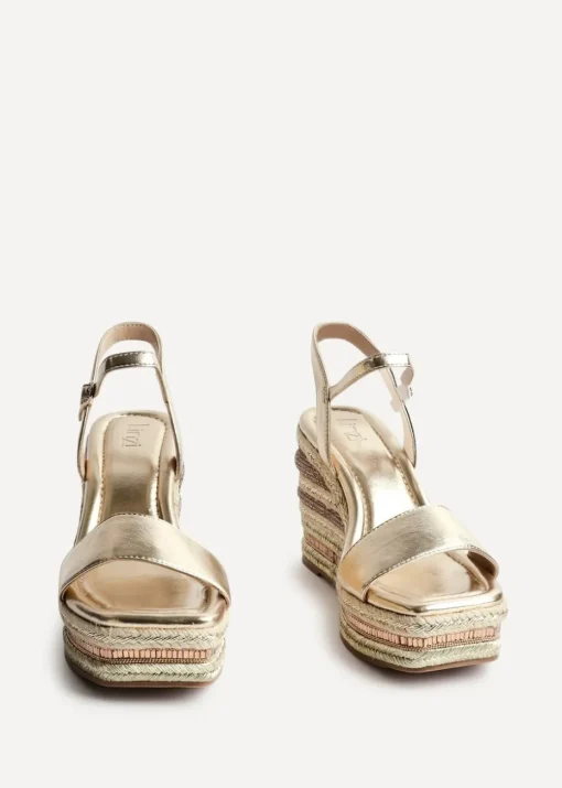 Linzi Icon Gold Faux Leather Embellished Wedge