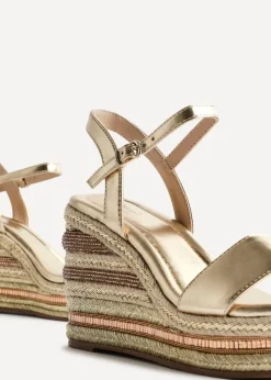 Linzi Icon Gold Faux Leather Embellished Wedge