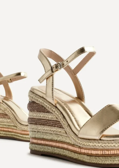 Linzi Icon Gold Faux Leather Embellished Wedge