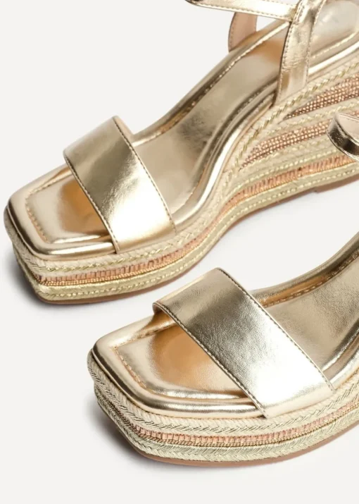 Linzi Icon Gold Faux Leather Embellished Wedge