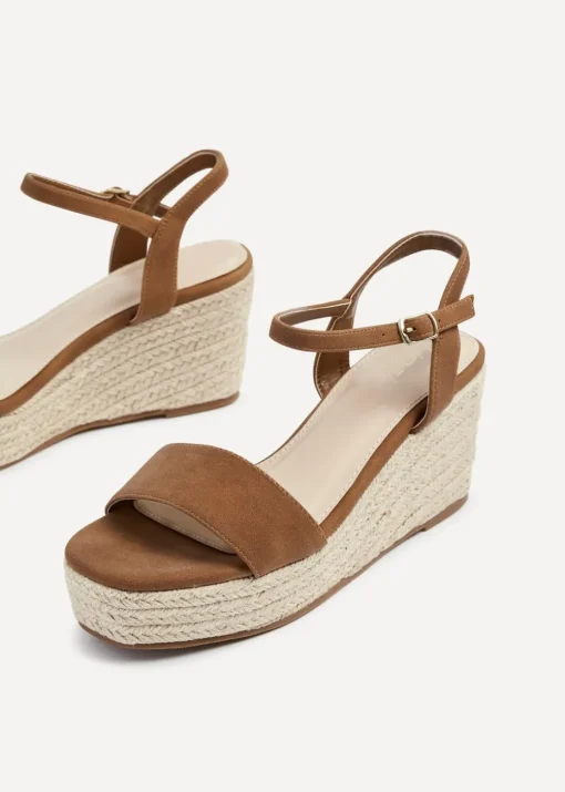 Linzi Illusion Tan Faux Nubuck Rope Platform Wedge