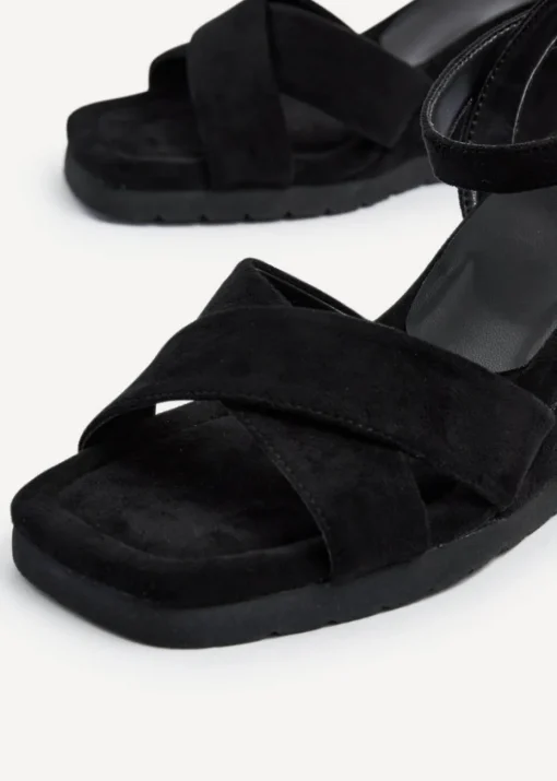 Linzi Imogen Black Faux Suede Covered Crossover Wedge