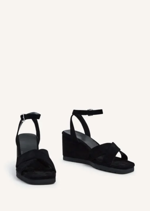 Linzi Imogen Black Faux Suede Covered Crossover Wedge