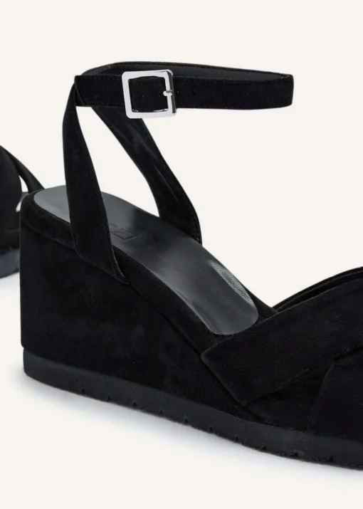 Linzi Imogen Black Faux Suede Covered Crossover Wedge