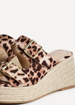 Linzi Impact Leopard Print Double Buckle Espadrille Wedge Mule