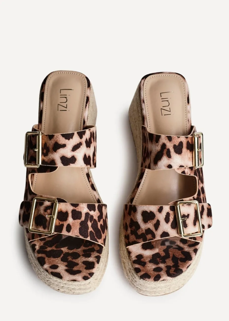 Linzi Impact Leopard Print Double Buckle Espadrille Wedge Mule