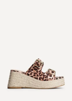 Linzi Impact Leopard Print Double Buckle Espadrille Wedge Mule