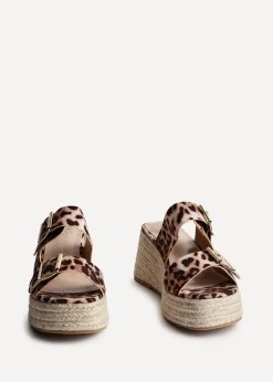 Linzi Impact Leopard Print Double Buckle Espadrille Wedge Mule