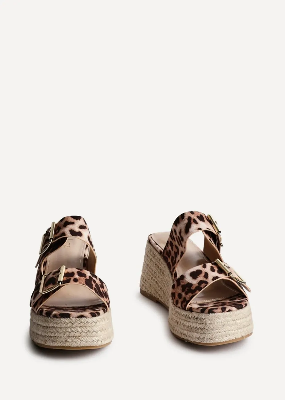Linzi Impact Leopard Print Double Buckle Espadrille Wedge Mule