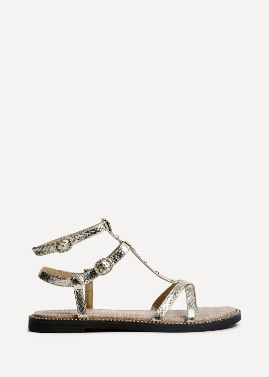 Linzi Indiana Gold Faux Leather Studded Gladiator Style Sandal
