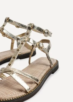 Linzi Indiana Gold Faux Leather Studded Gladiator Style Sandal