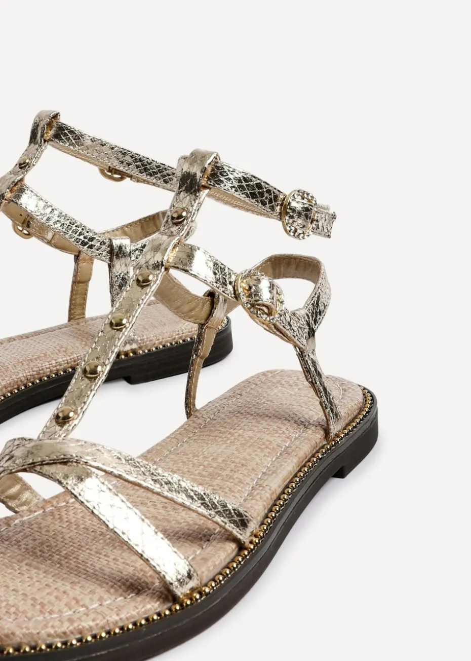 Linzi Indiana Gold Faux Leather Studded Gladiator Style Sandal