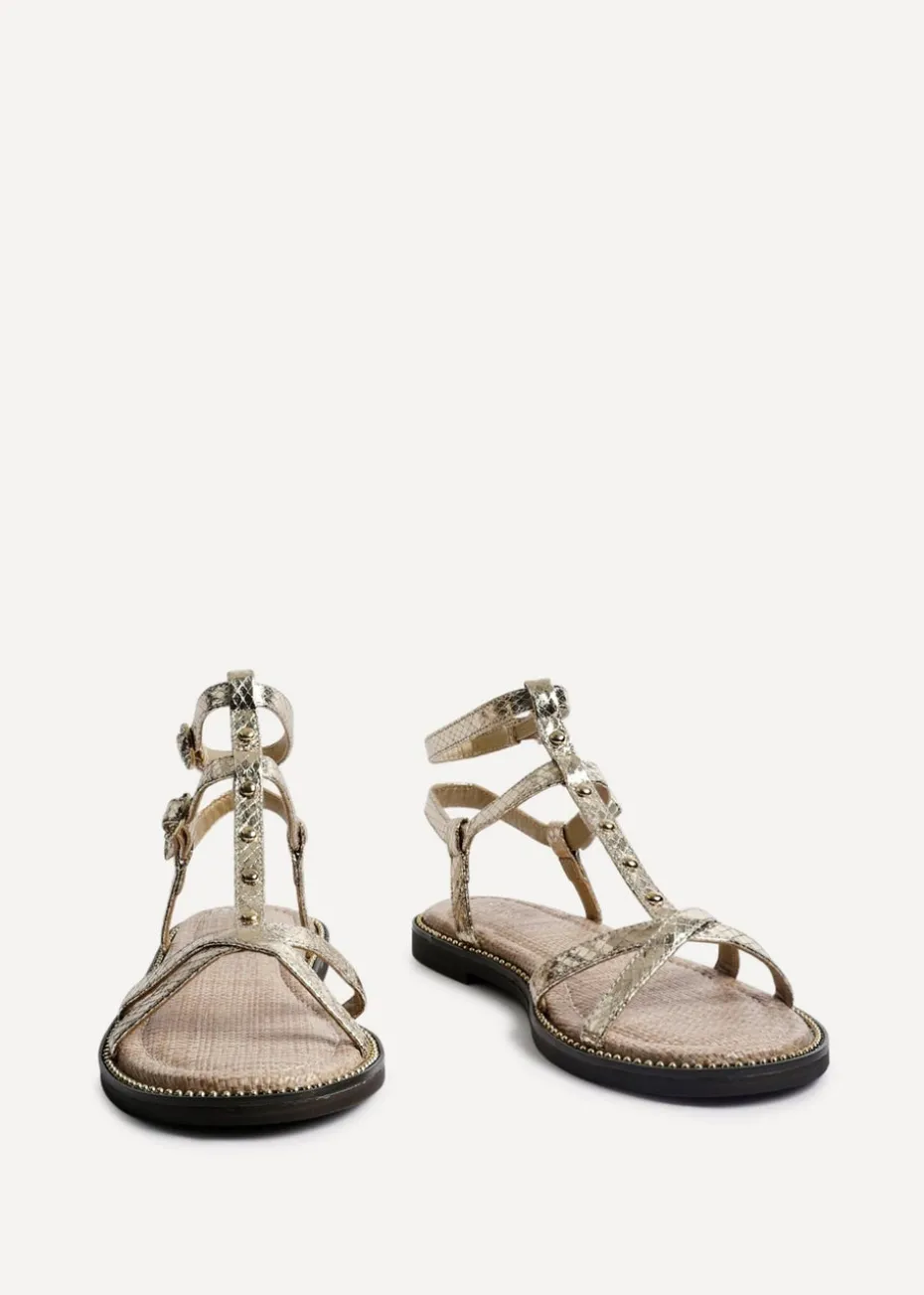 Linzi Indiana Gold Faux Leather Studded Gladiator Style Sandal