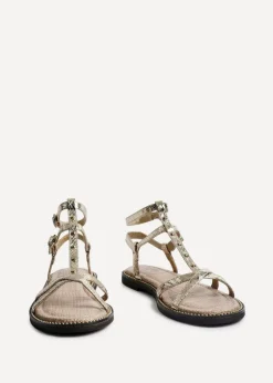 Linzi Indiana Gold Faux Leather Studded Gladiator Style Sandal