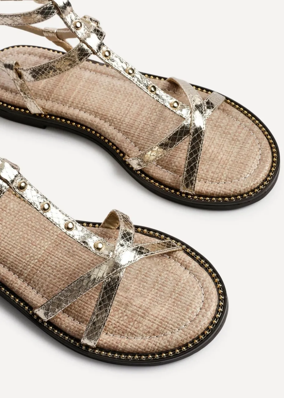 Linzi Indiana Gold Faux Leather Studded Gladiator Style Sandal