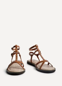 Linzi Indiana Tan Faux Leather Studded Gladiator Style Sandal