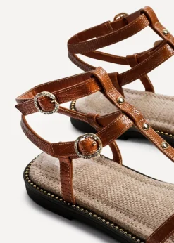 Linzi Indiana Tan Faux Leather Studded Gladiator Style Sandal