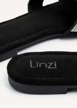 Linzi Indira Black Suede Aztec Design Embellished Slider Sandal