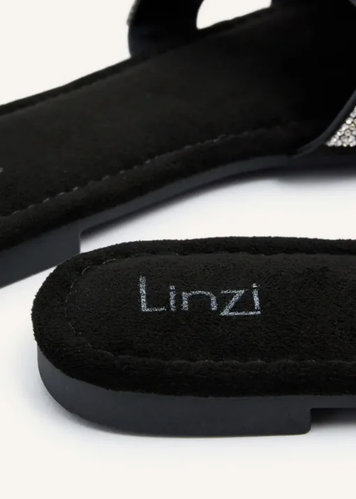 Linzi Indira Black Suede Aztec Design Embellished Slider Sandal
