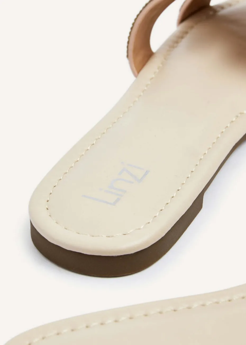 Linzi Indira Nude Faux Leather Aztec Design Embellished Slider Sandal