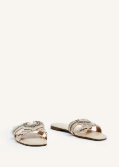 Linzi Indira Nude Faux Leather Aztec Design Embellished Slider Sandal