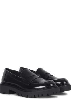 Linzi Ivan Black Faux High Shine Leather Classic Chunky Loafer
