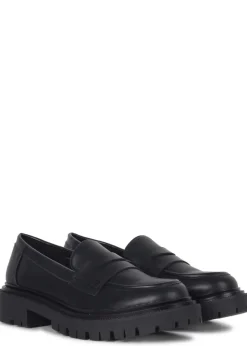 Linzi Ivan Black Faux Leather Classic Chunky Loafer