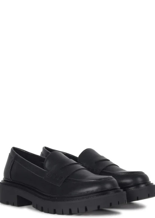 Linzi Ivan Black Faux Leather Classic Chunky Loafer