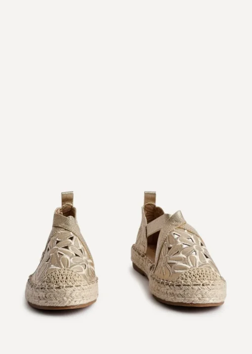 Linzi Jillian Gold Faux Leather Flower Cut Out Espadrille Sandal