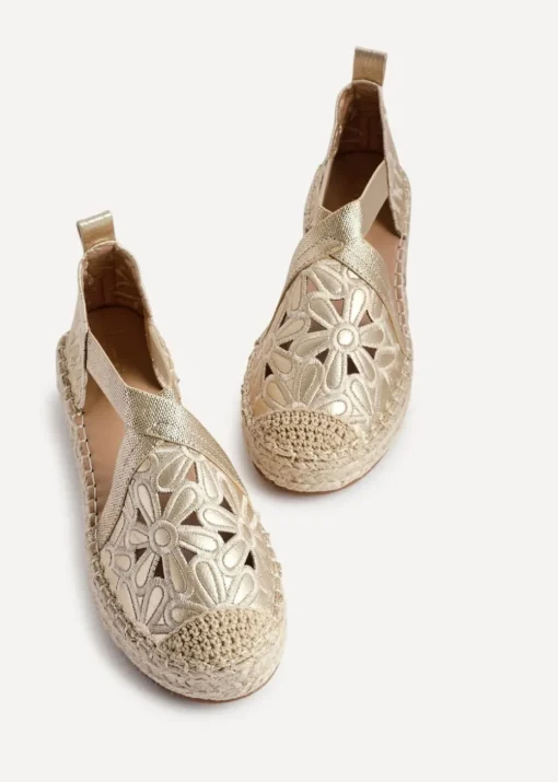 Linzi Jillian Gold Faux Leather Flower Cut Out Espadrille Sandal